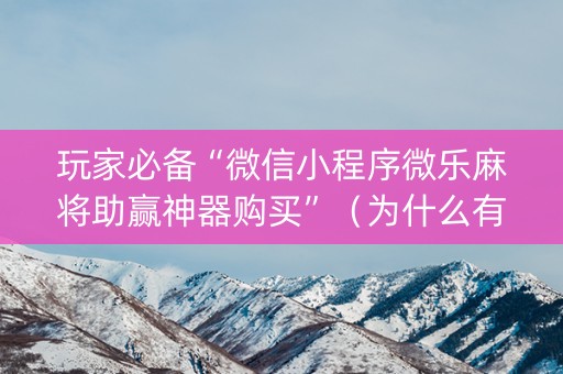 玩家必备“微信小程序微乐麻将助赢神器购买”（为什么有人一直赢)