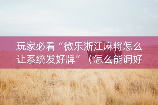 玩家必看“微乐浙江麻将怎么让系统发好牌”（怎么能调好牌)