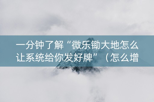 一分钟了解“微乐锄大地怎么让系统给你发好牌”（怎么增加胜率)