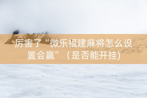 厉害了“微乐福建麻将怎么设置会赢”（是否能开挂)