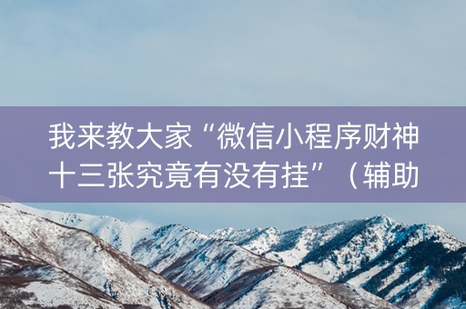 我来教大家“微信小程序财神十三张究竟有没有挂”（辅助器通用版)