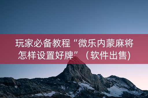 玩家必备教程“微乐内蒙麻将怎样设置好牌”（软件出售)
