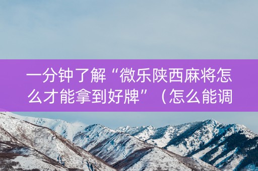 一分钟了解“微乐陕西麻将怎么才能拿到好牌”（怎么能调好牌)