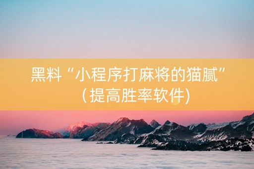 黑料“小程序打麻将的猫腻”（提高胜率软件)