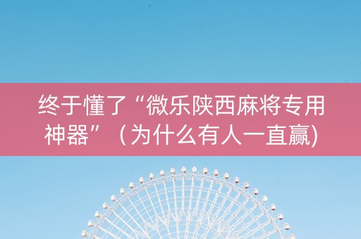 终于懂了“微乐陕西麻将专用神器”（为什么有人一直赢)