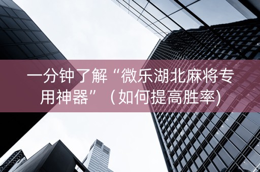 一分钟了解“微乐湖北麻将专用神器”（如何提高胜率)