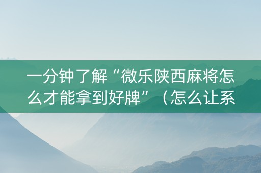 一分钟了解“微乐陕西麻将怎么才能拿到好牌”（怎么让系统给自己好牌)
