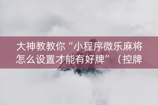 大神教教你“小程序微乐麻将怎么设置才能有好牌”（控牌神器)