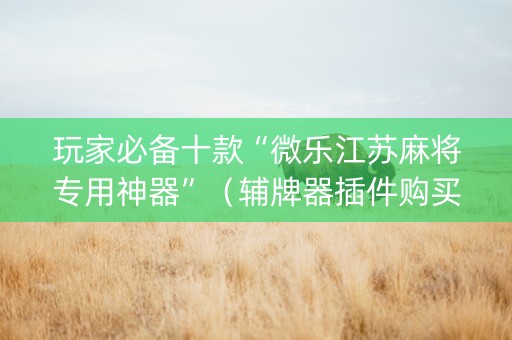 玩家必备十款“微乐江苏麻将专用神器”（辅牌器插件购买)