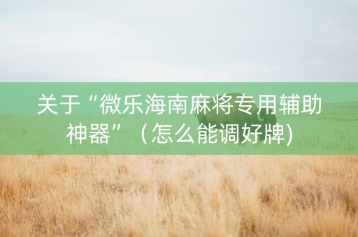 关于“微乐海南麻将专用辅助神器”（怎么能调好牌)