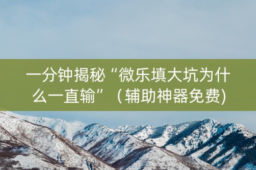 一分钟揭秘“微乐填大坑为什么一直输”（辅助神器免费)