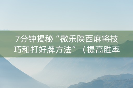 7分钟揭秘“微乐陕西麻将技巧和打好牌方法”（提高胜率软件)