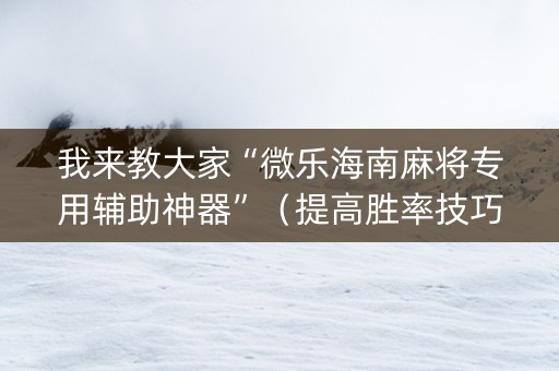 我来教大家“微乐海南麻将专用辅助神器”（提高胜率技巧)