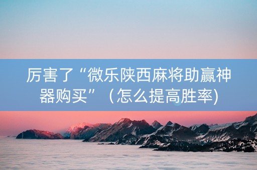 厉害了“微乐陕西麻将助赢神器购买”（怎么提高胜率)