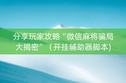 分享玩家攻略“微信麻将骗局大揭密”（开挂辅助器脚本)