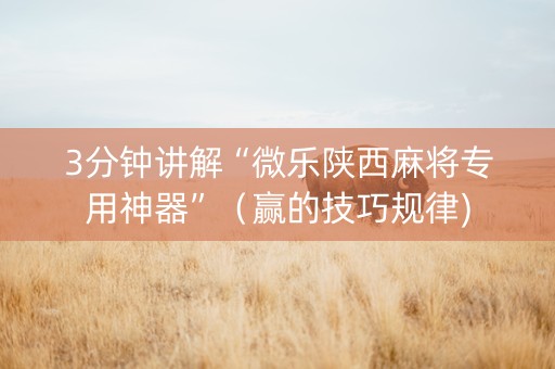 3分钟讲解“微乐陕西麻将专用神器”（赢的技巧规律)