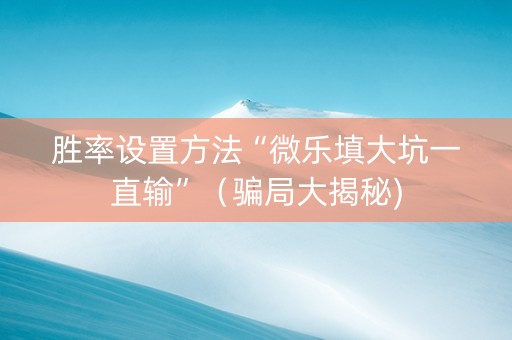 胜率设置方法“微乐填大坑一直输”（骗局大揭秘)
