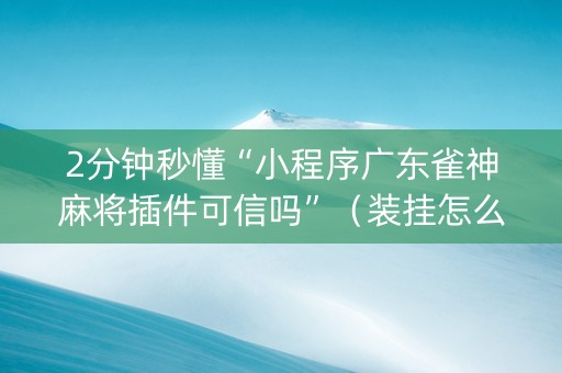 2分钟秒懂“小程序广东雀神麻将插件可信吗”（装挂怎么安装)