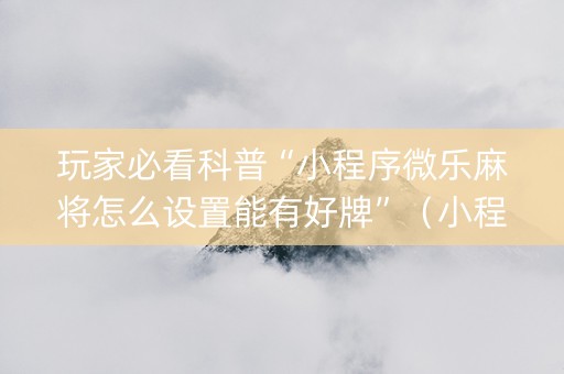 玩家必看科普“小程序微乐麻将怎么设置能有好牌”（小程序怎么才会赢)