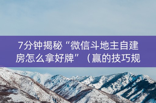 7分钟揭秘“微信斗地主自建房怎么拿好牌”（赢的技巧规律)