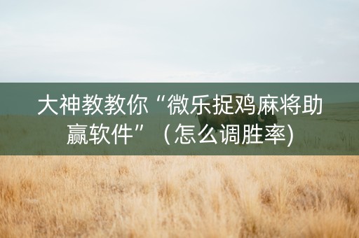 大神教教你“微乐捉鸡麻将助赢软件”（怎么调胜率)