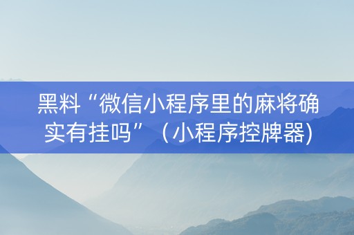 黑料“微信小程序里的麻将确实有挂吗”（小程序控牌器)