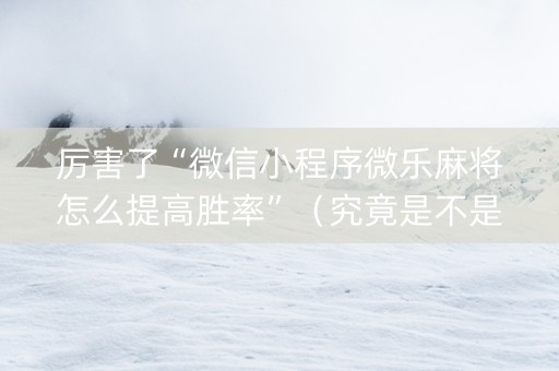 厉害了“微信小程序微乐麻将怎么提高胜率”（究竟是不是有挂)