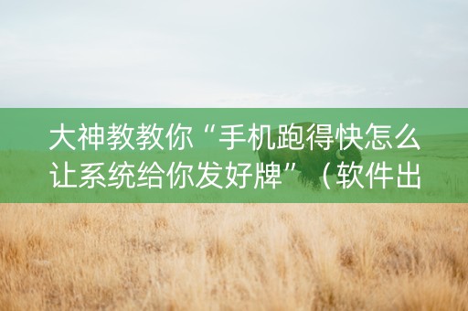 大神教教你“手机跑得快怎么让系统给你发好牌”（软件出售)
