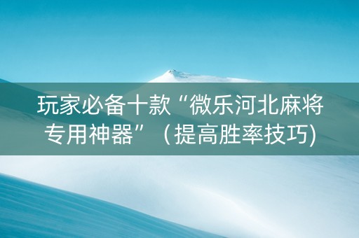 玩家必备十款“微乐河北麻将专用神器”（提高胜率技巧)