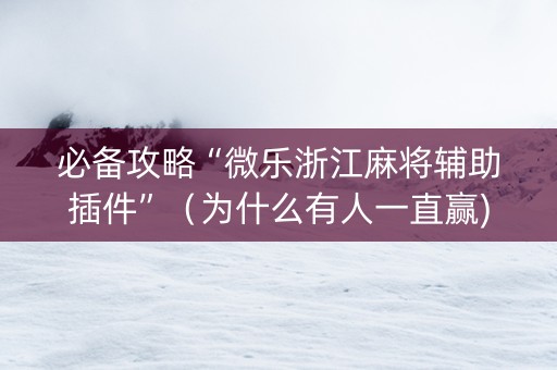 必备攻略“微乐浙江麻将辅助插件”（为什么有人一直赢)