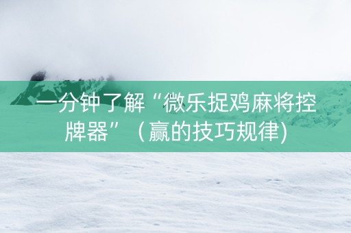 一分钟了解“微乐捉鸡麻将控牌器”（赢的技巧规律)