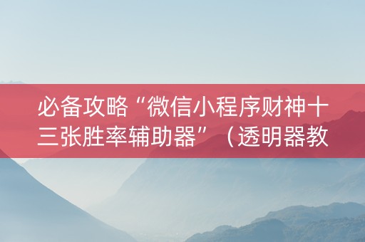 必备攻略“微信小程序财神十三张胜率辅助器”（透明器教程)