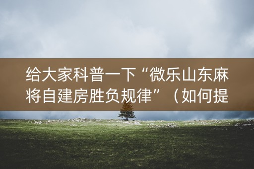 给大家科普一下“微乐山东麻将自建房胜负规律”（如何提高胜率)