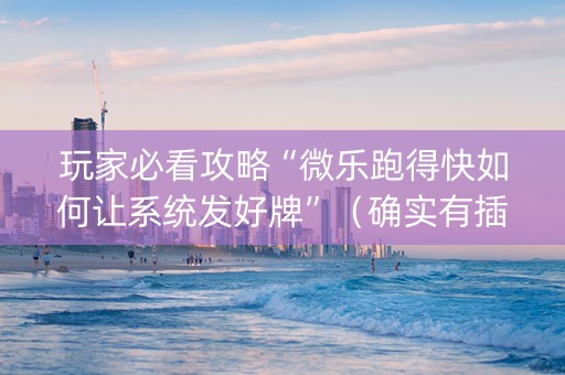 玩家必看攻略“微乐跑得快如何让系统发好牌”（确实有插件吗)