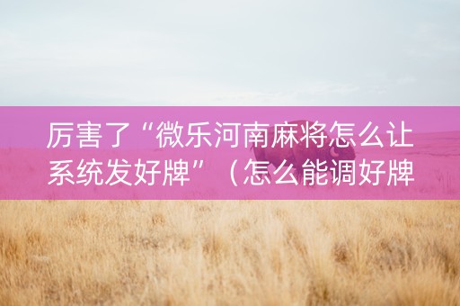 厉害了“微乐河南麻将怎么让系统发好牌”（怎么能调好牌)