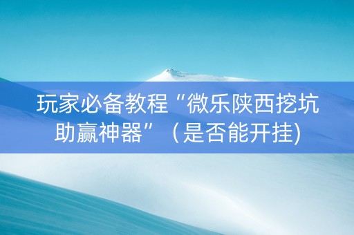 玩家必备教程“微乐陕西挖坑助赢神器”（是否能开挂)
