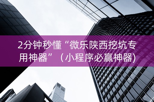 2分钟秒懂“微乐陕西挖坑专用神器”（小程序必赢神器)