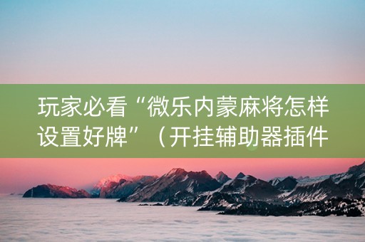 玩家必看“微乐内蒙麻将怎样设置好牌”（开挂辅助器插件)