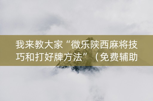 我来教大家“微乐陕西麻将技巧和打好牌方法”（免费辅助)