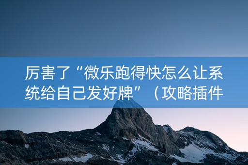 厉害了“微乐跑得快怎么让系统给自己发好牌”（攻略插件)