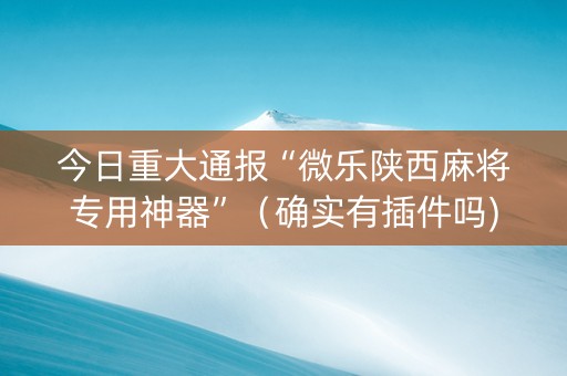 今日重大通报“微乐陕西麻将专用神器”（确实有插件吗)