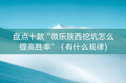 盘点十款“微乐陕西挖坑怎么提高胜率”（有什么规律)