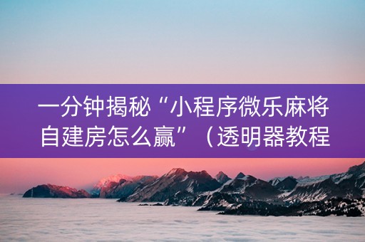 一分钟揭秘“小程序微乐麻将自建房怎么赢”（透明器教程)