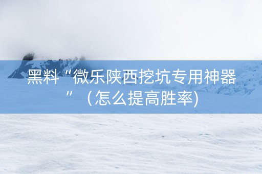 黑料“微乐陕西挖坑专用神器”（怎么提高胜率)