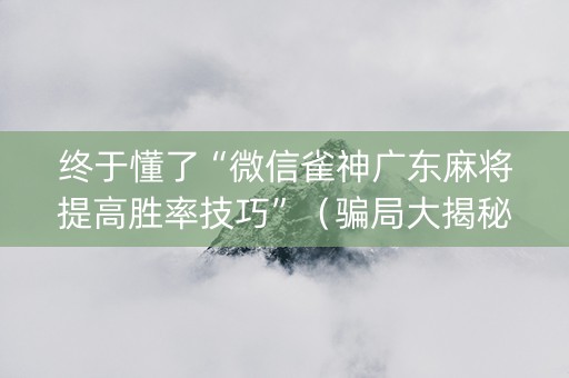 终于懂了“微信雀神广东麻将提高胜率技巧”（骗局大揭秘)