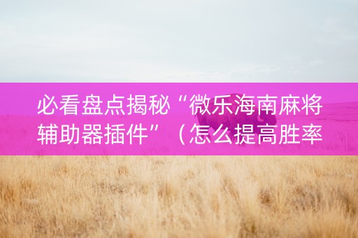 必看盘点揭秘“微乐海南麻将辅助器插件”（怎么提高胜率)