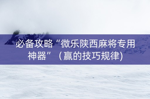 必备攻略“微乐陕西麻将专用神器”（赢的技巧规律)