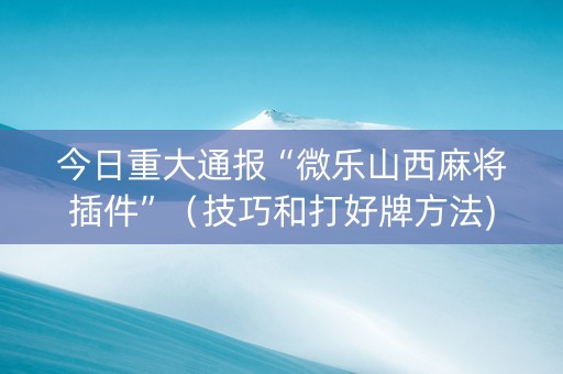 今日重大通报“微乐山西麻将插件”（技巧和打好牌方法)
