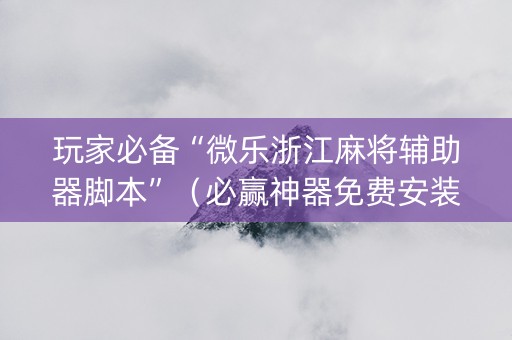 玩家必备“微乐浙江麻将辅助器脚本”（必赢神器免费安装)