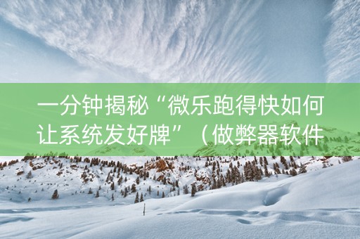 一分钟揭秘“微乐跑得快如何让系统发好牌”（做弊器软件下载)